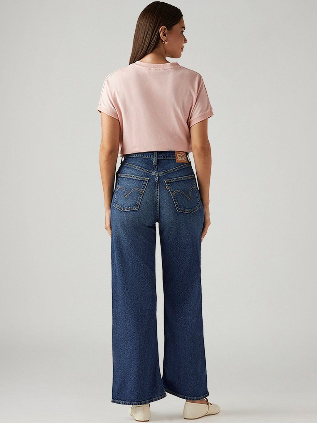 Blue Ribcage Wide Leg Fit High Rise Jeans