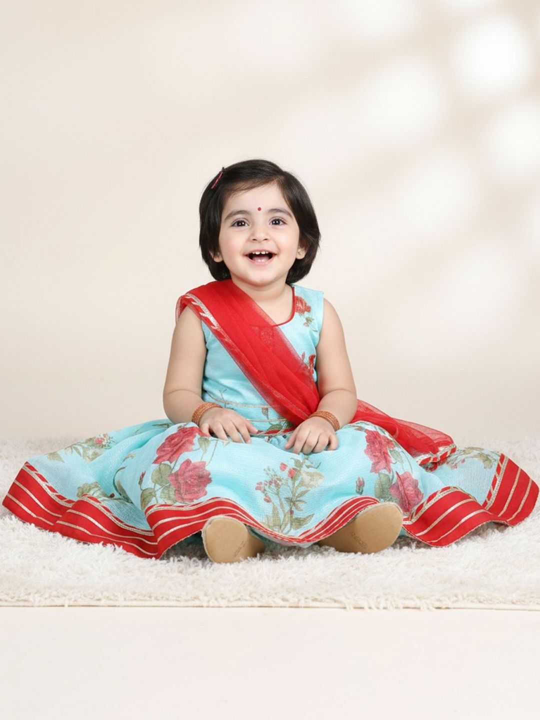 Sangria Girls Printed Round Neck Flared Lehenga Choli