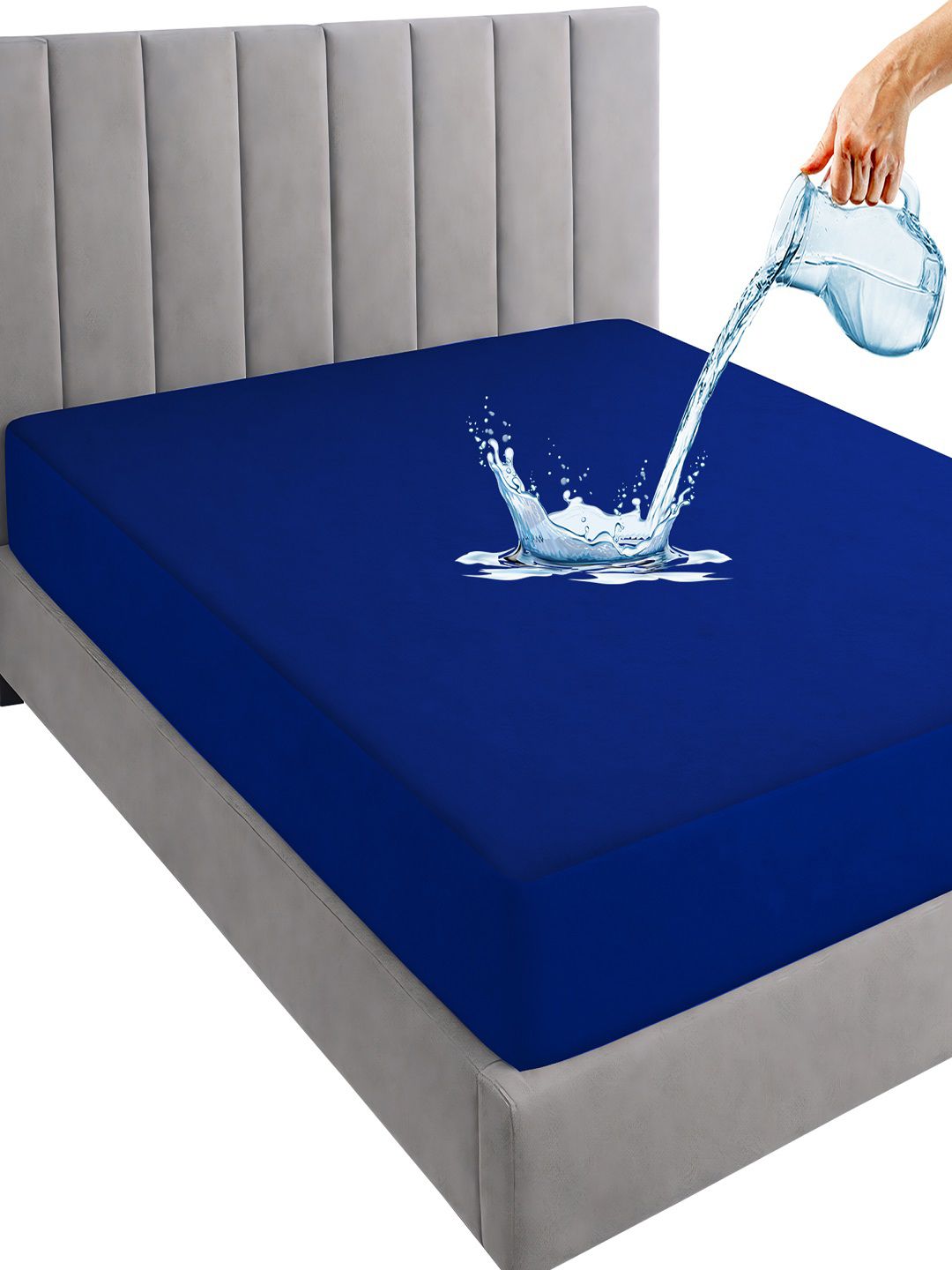 GADDA CO Royal Blue Double Bed Soft & Waterproof Mattress Protector