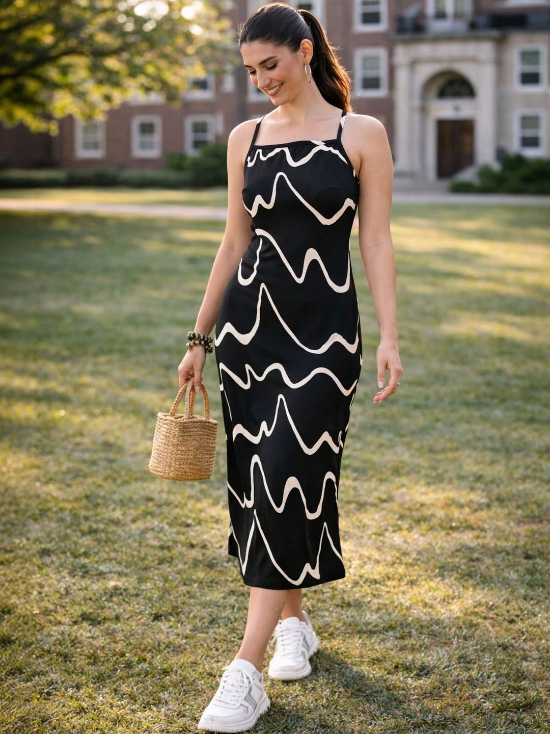 SFOTY Print Sheath Midi Dress