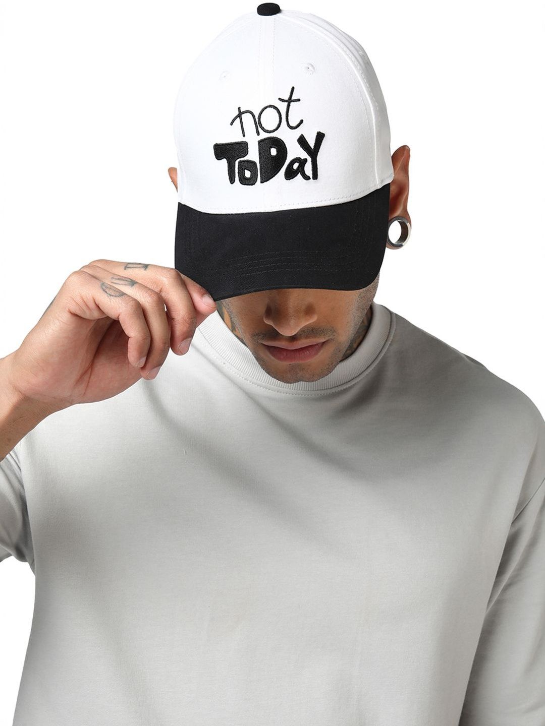 Bewakoof Unisex White & Black Not today Embroidered Baseball Cap deal from myntra Bewakoof Unisex White & Black Not today Embroidered Baseball Cap deal from myntra