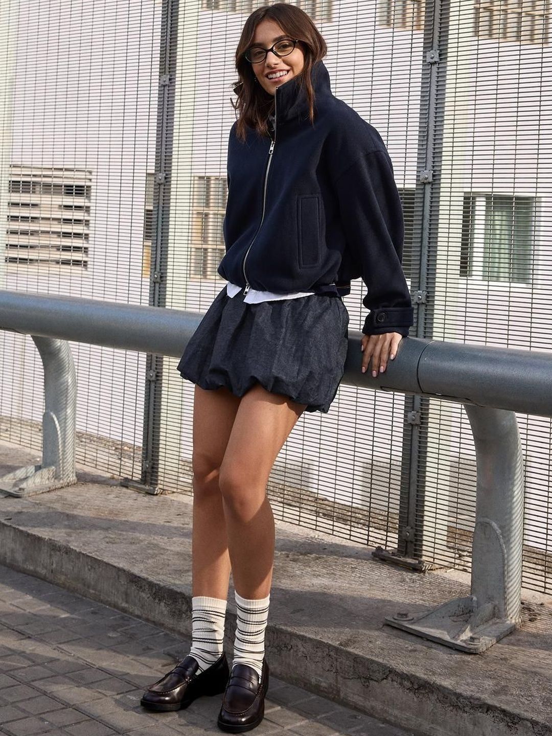 Balloon mini denim skirt
