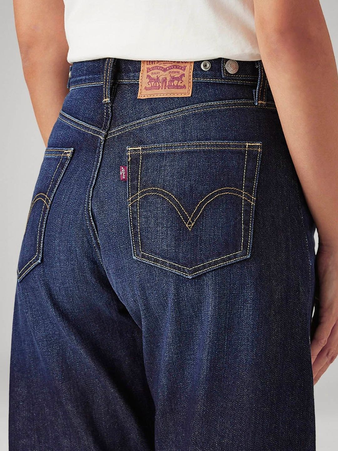 Navy Loose Fit Mid Rise Baggy Dad Barrel Jeans