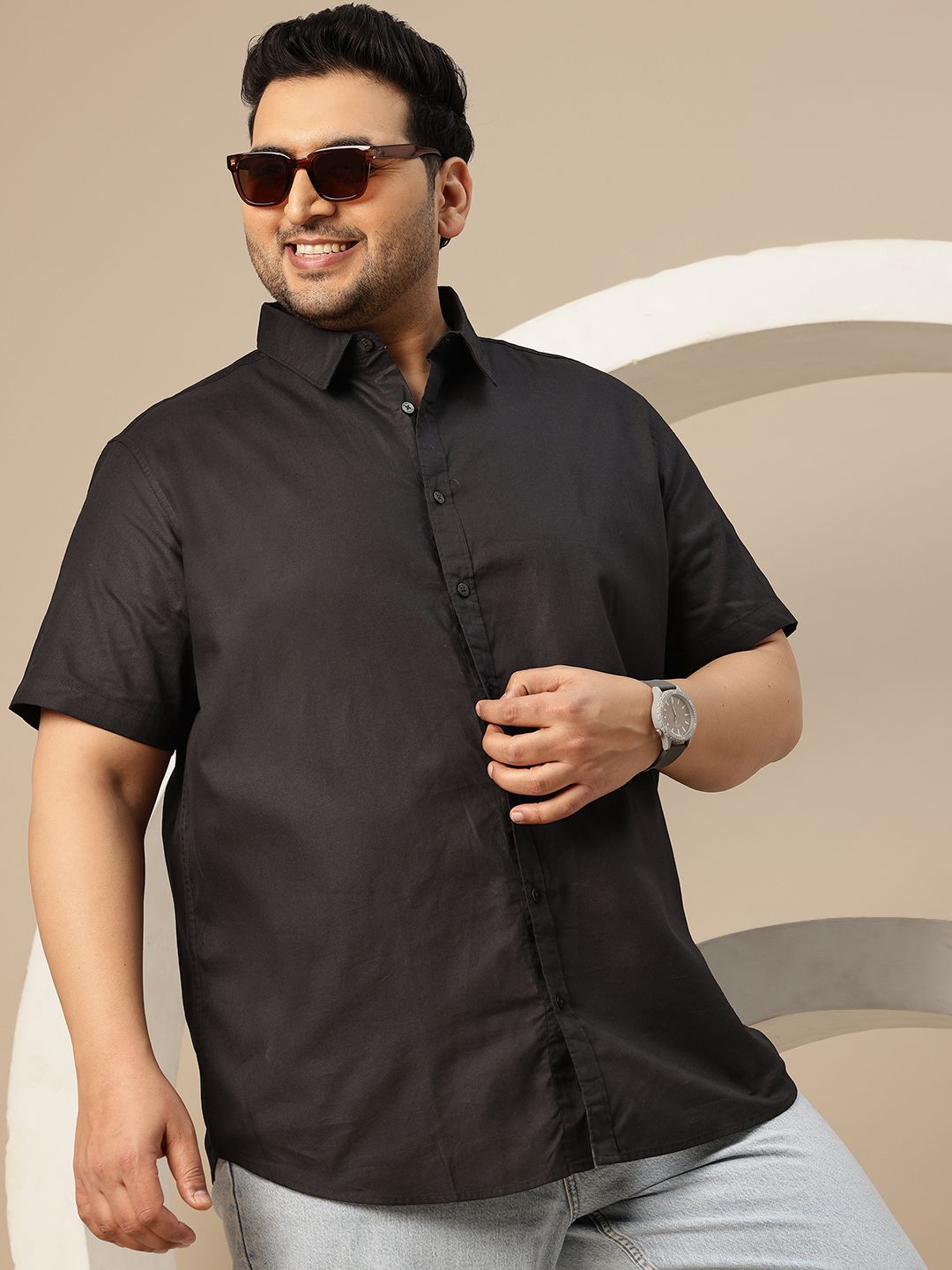 Sztori Plus Size Textured Pure Cotton Casual Shirt