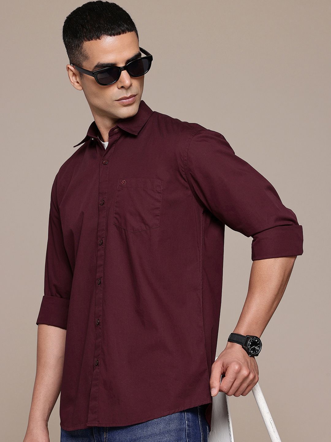 BLUE SQUAD Burgundy Regular Fit Casual Shirt