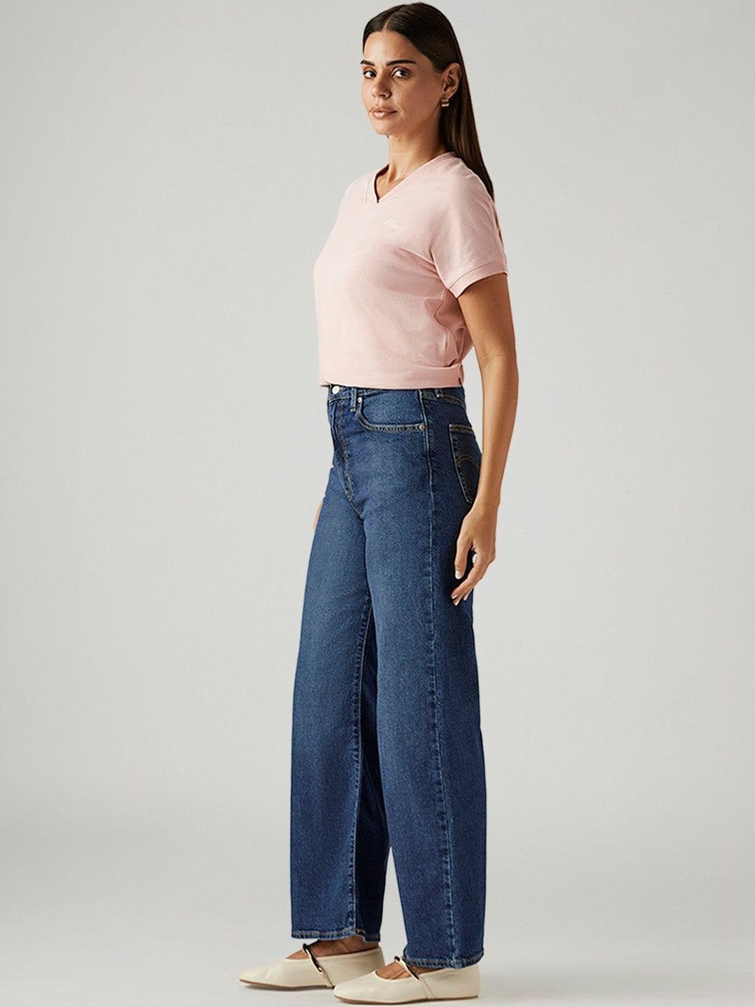 Blue Ribcage Wide Leg Fit High Rise Jeans