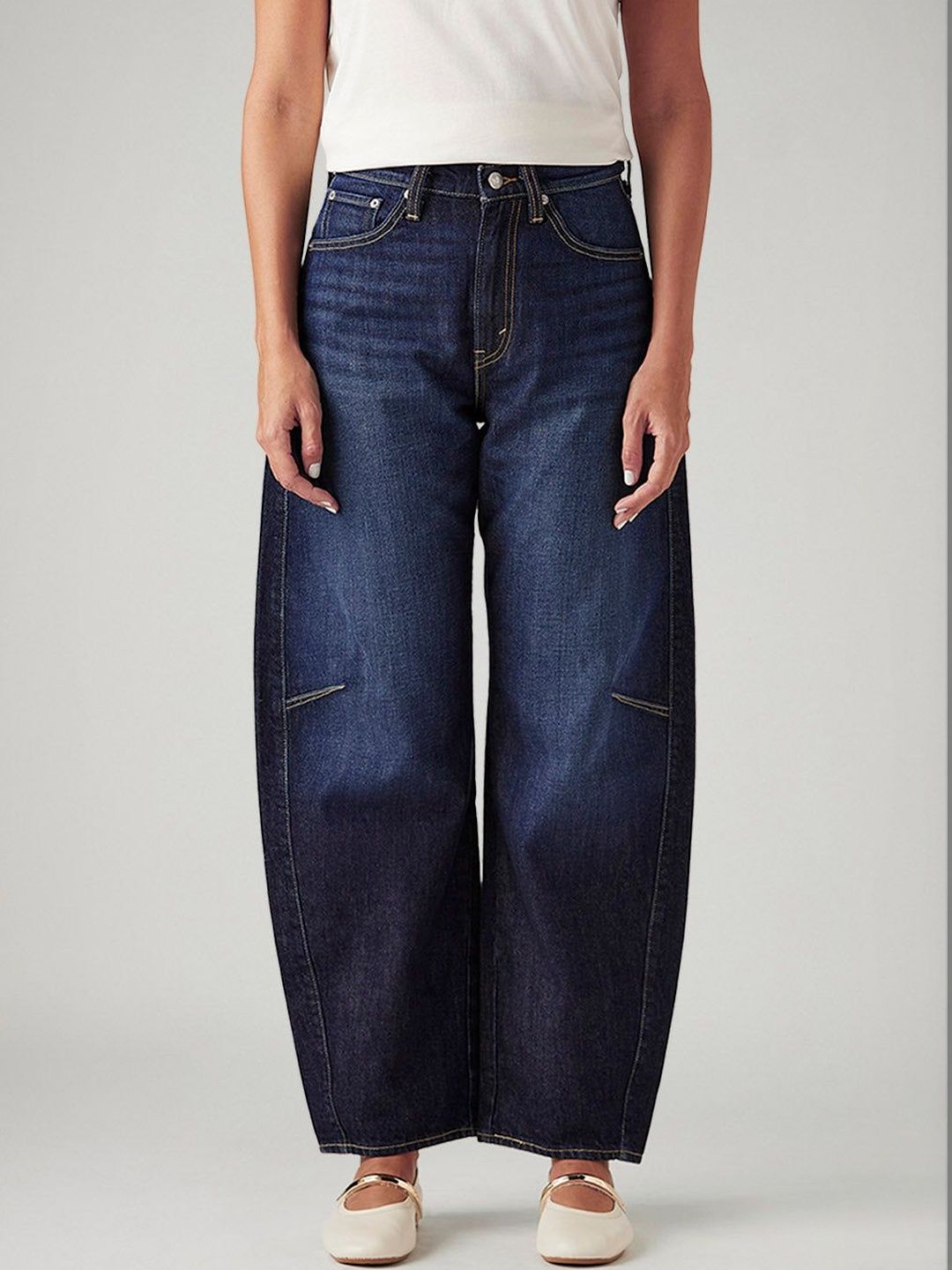 Navy Loose Fit Mid Rise Baggy Dad Barrel Jeans