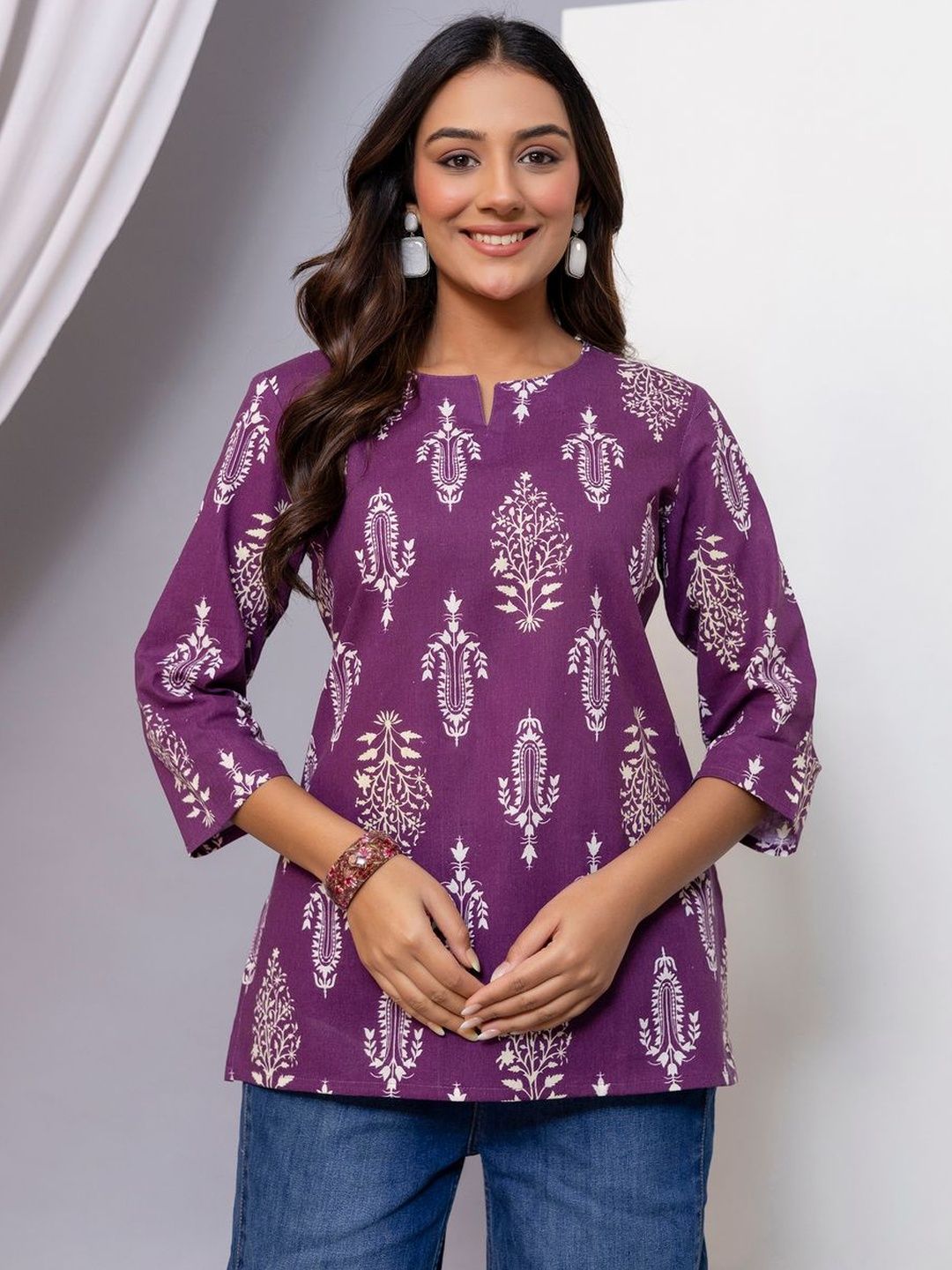 GORDHAN Botanical Printed Pure Cotton Blend Kurti