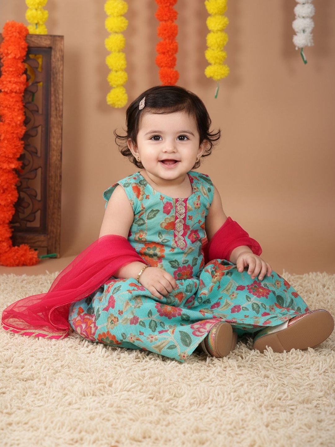 Sangria Girls Printed Cotton Round Neck Flared Lehenga Choli