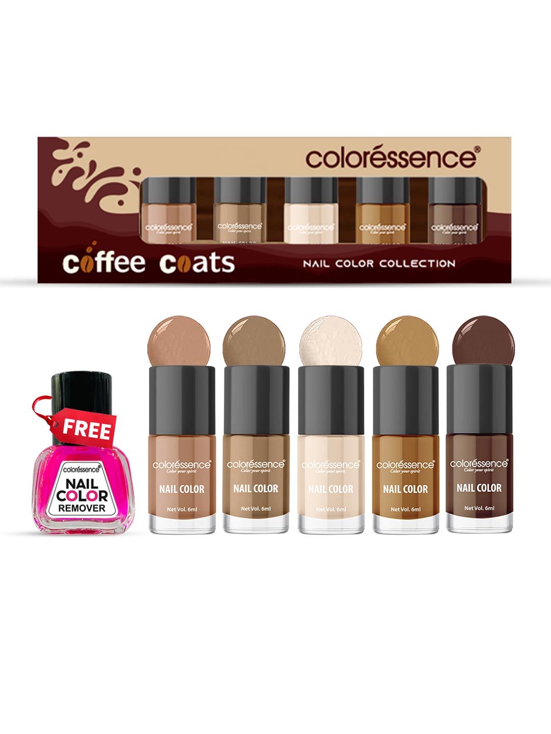 Coloressence Set Of 6 Coffee Coats Quick Nail Color Collection - 6ml Each