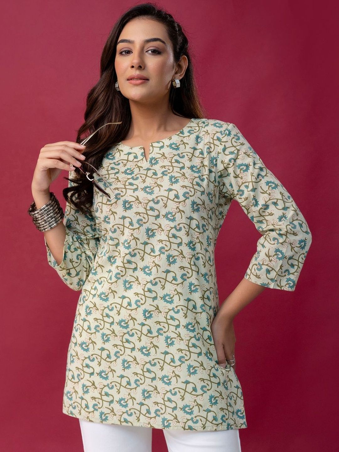 GORDHAN Floral Printed Pure Cotton Blend Kurti
