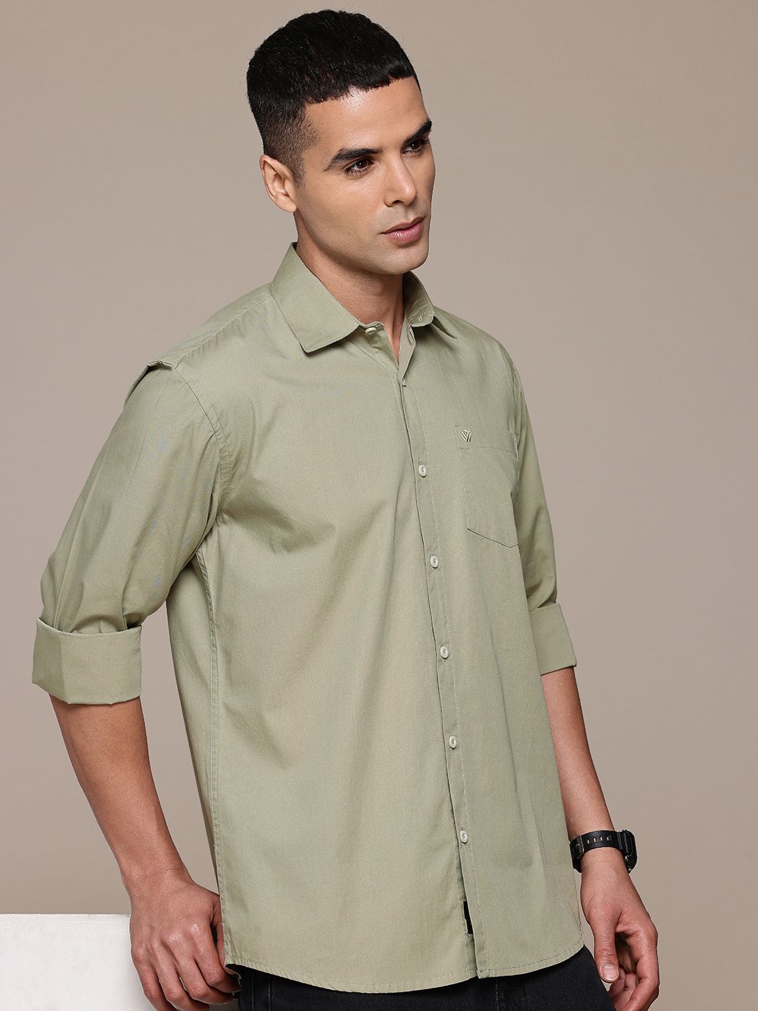BLUE SQUAD Olive Green Regular Fit Casual Shirt