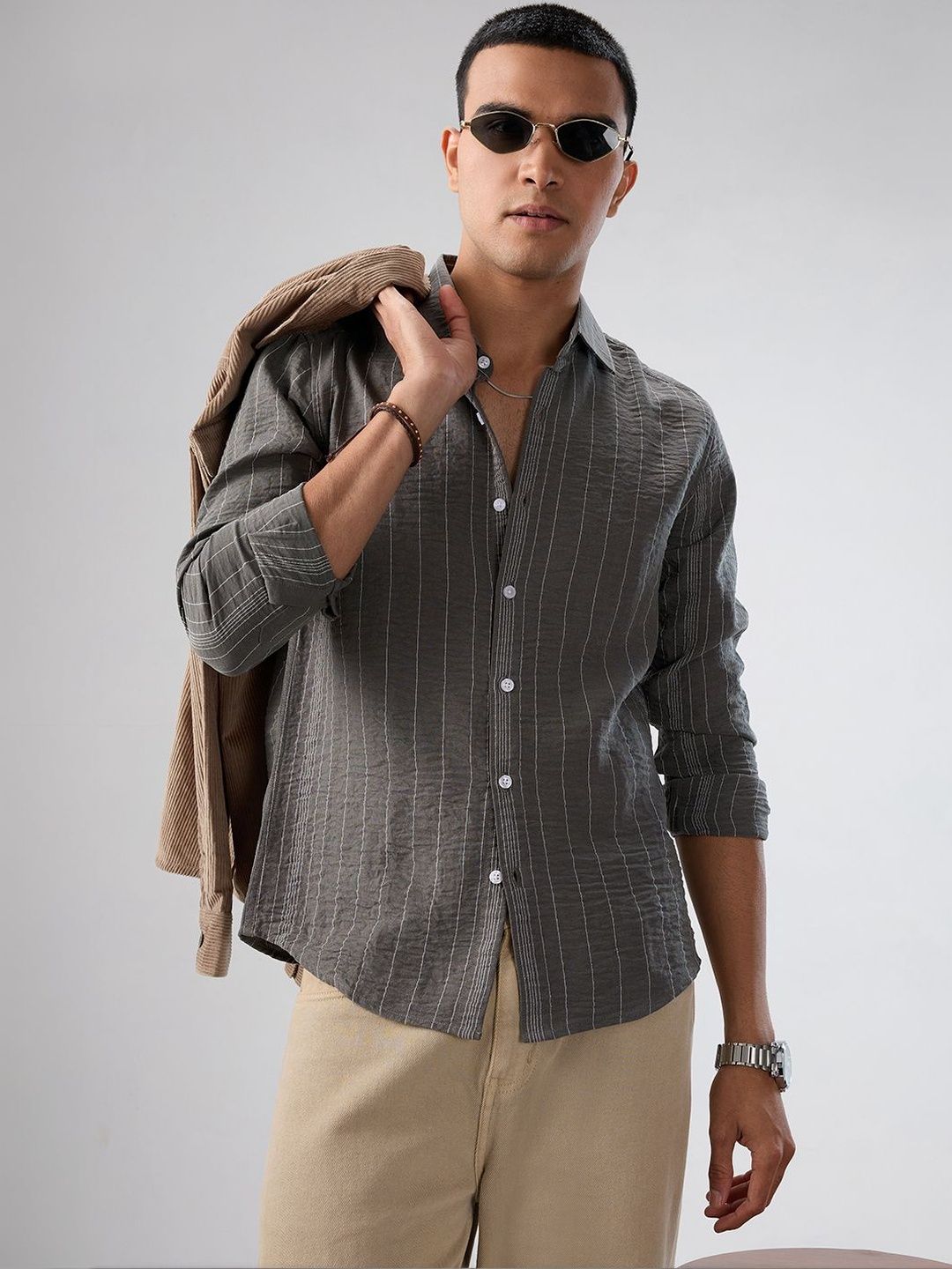 VASTRADO Schmick Pebble Grey Pinstripe Shirt