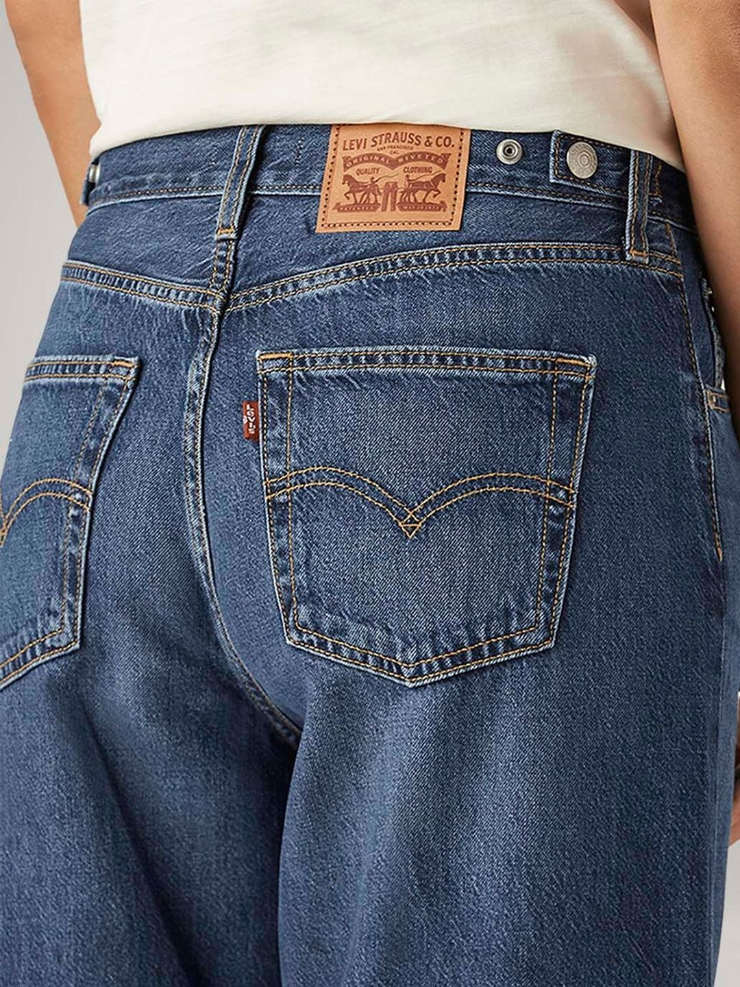 Blue Ribcage Wide Leg Fit High Rise Jeans