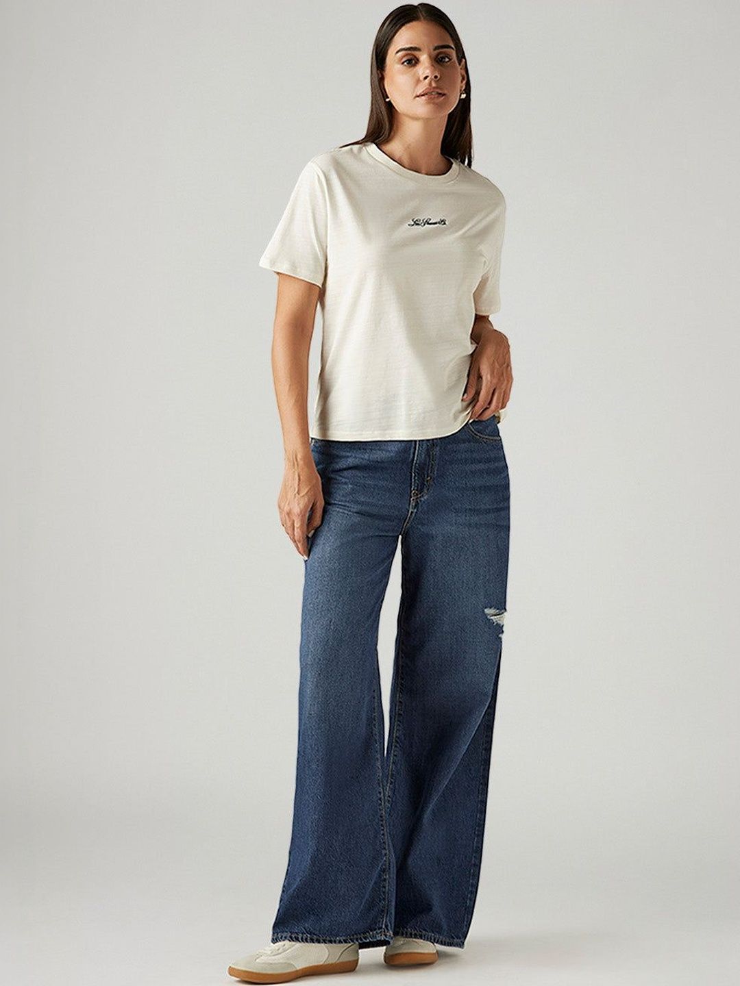 Blue Ribcage Wide Leg Fit High Rise Jeans
