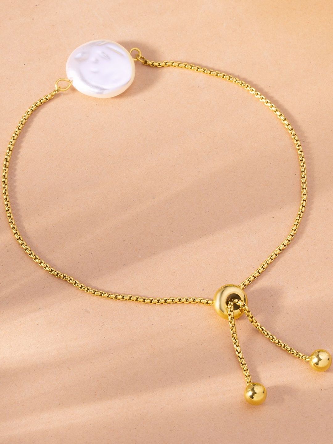 Women Bracelet PALMONAS Women Pearls Gold-Plated Link Bracelet