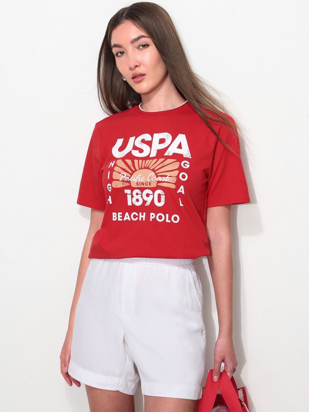 Women Cotton Tshirts U.S. Polo Assn. Women Women Brand Logo Printed T-shirt