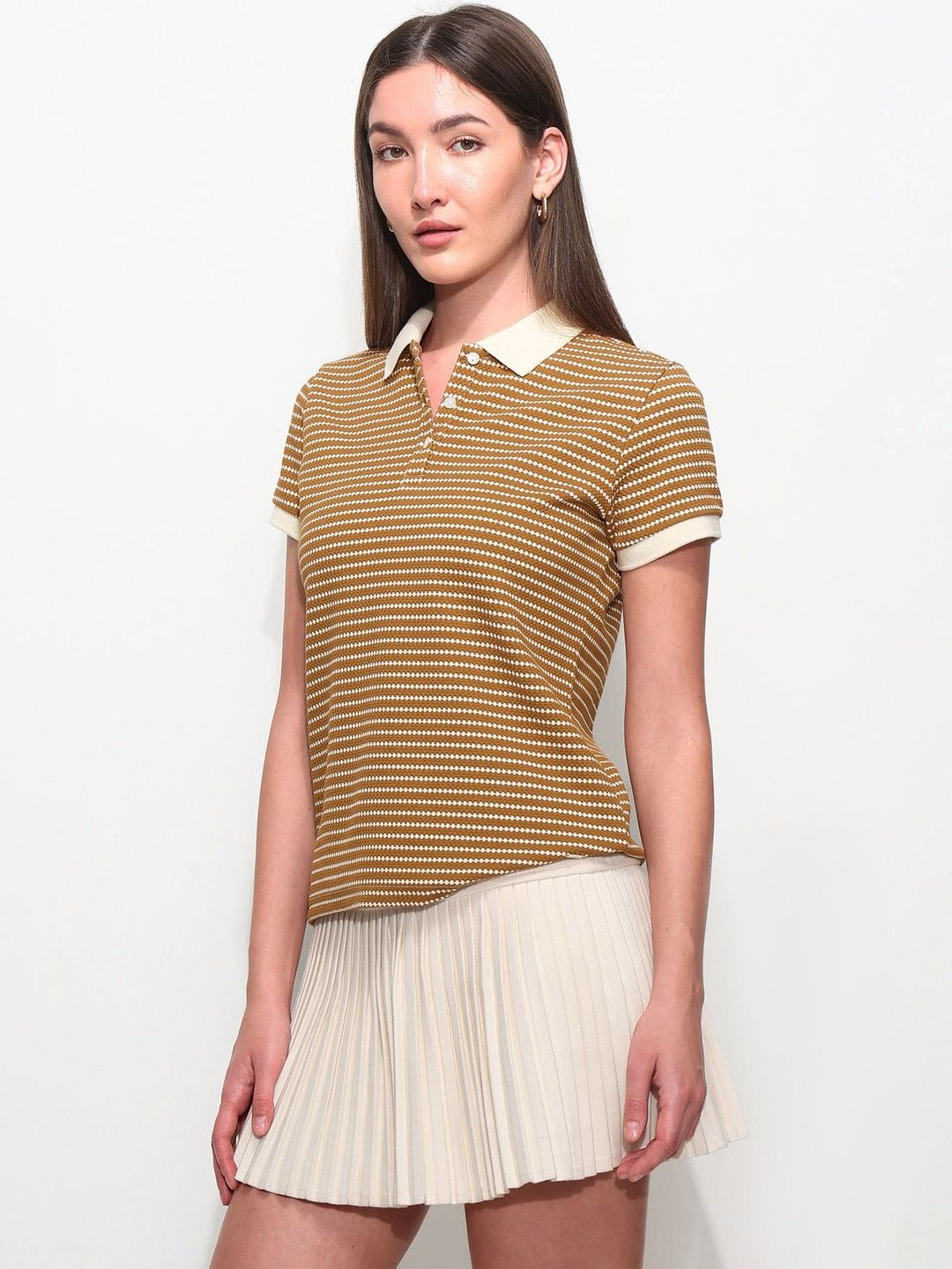Striped Polo Collar T-shirt