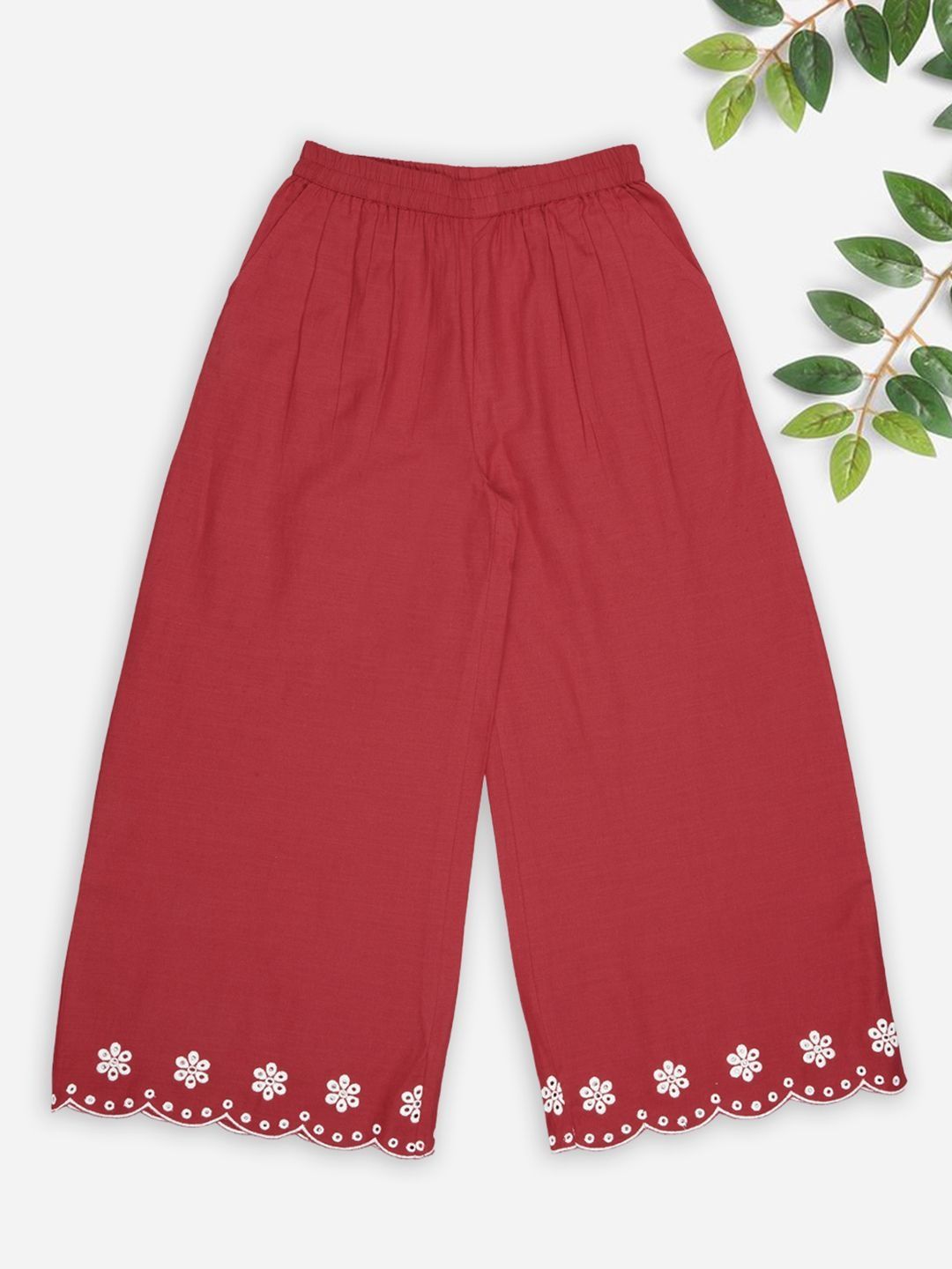 AKKRITI BY PANTALOONS Girls Floral Embroidered Ethnic Palazzos