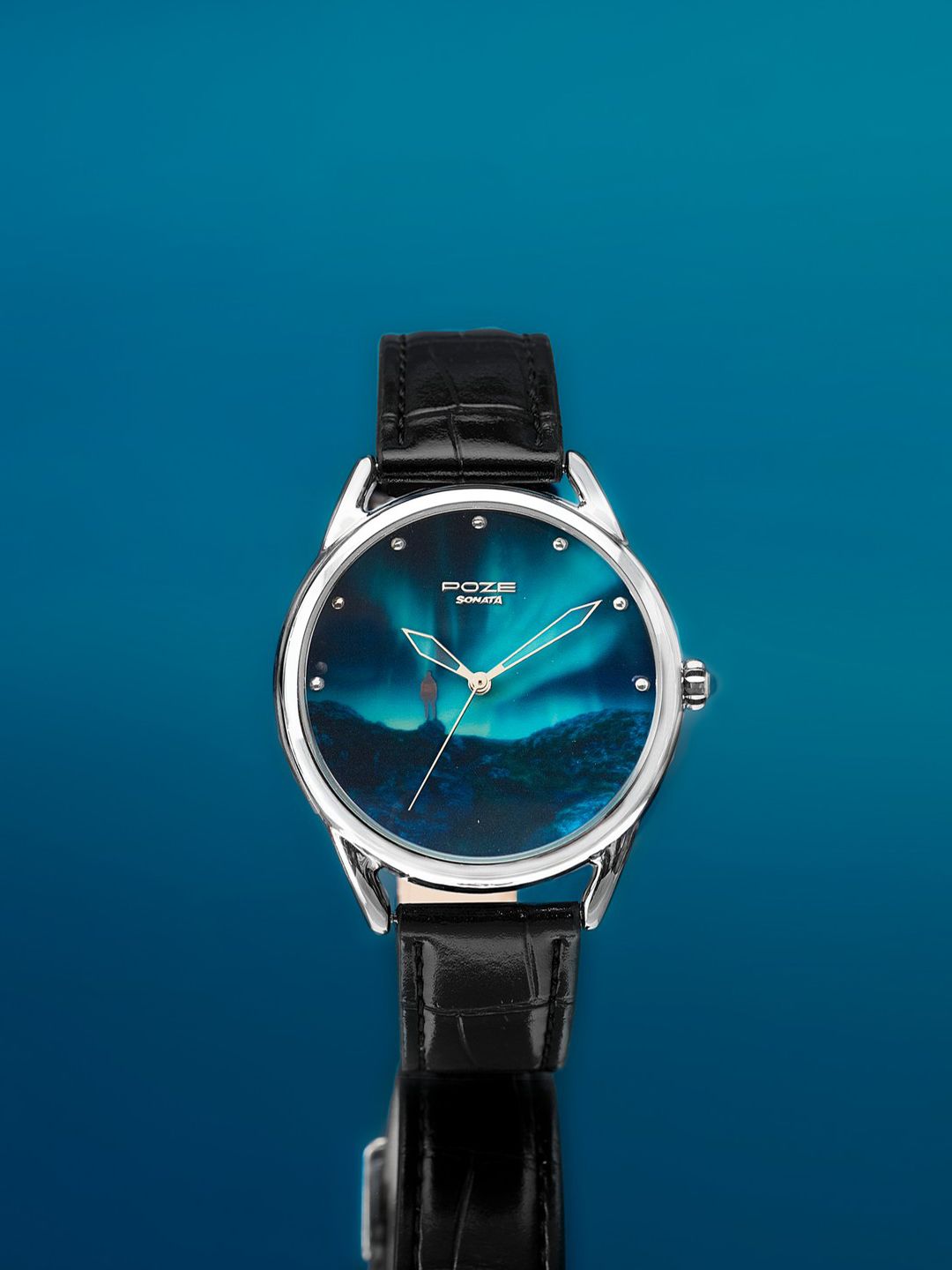 Sonata Unisex Northern Lights inspired Poze Quartz Analog Blue Dial Watch - SP70100SL02W
