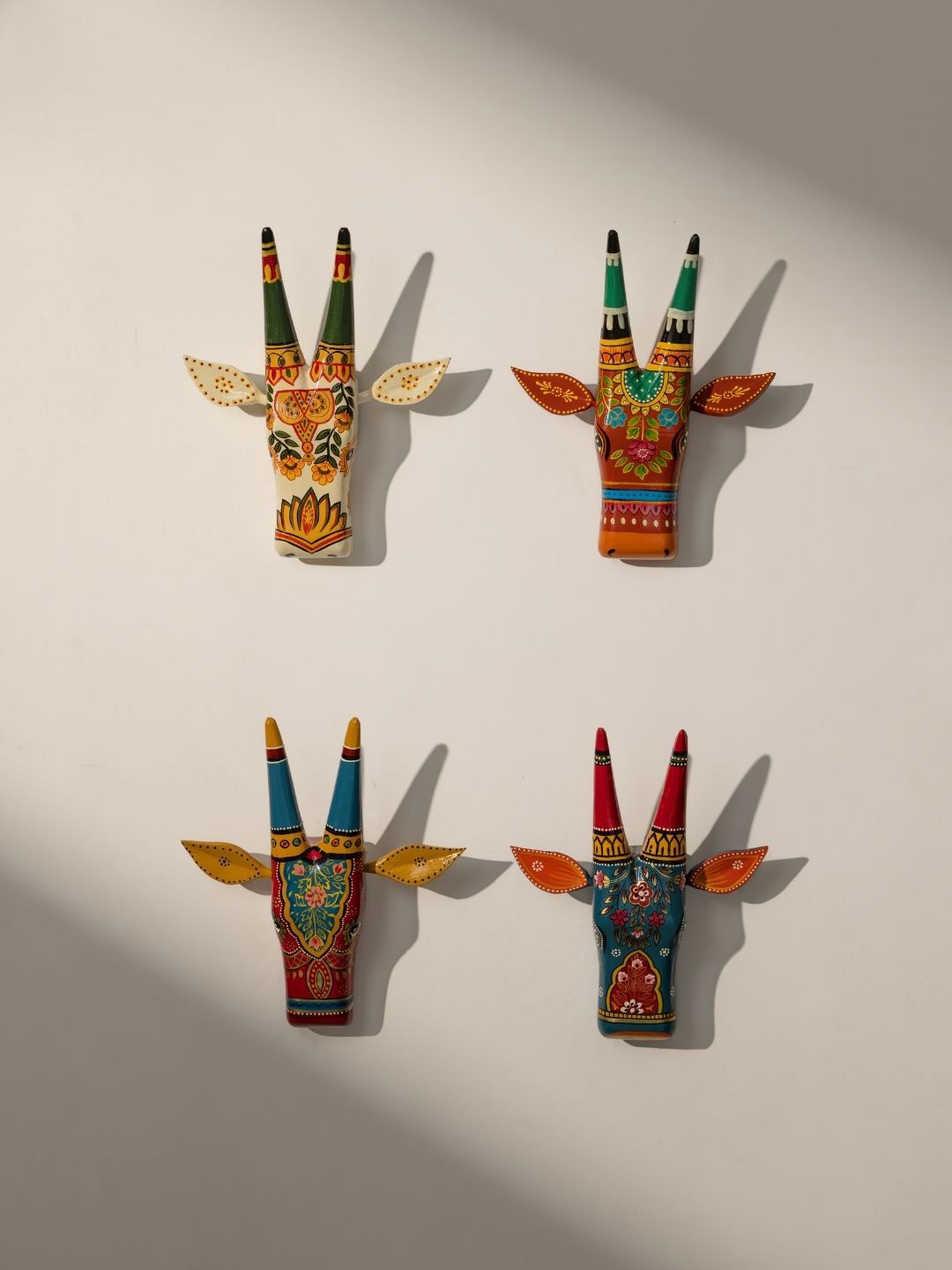 Atrangi Studio Atrangi Studio Set Of 4 Green & White Printed Cow Wall Decor
