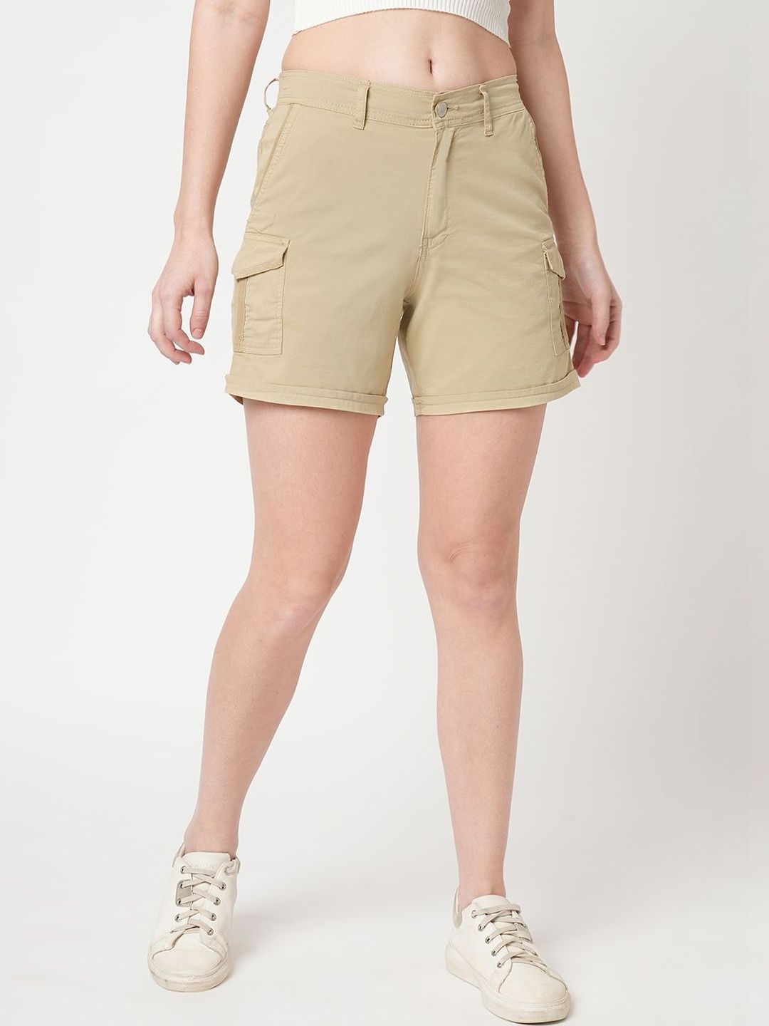 Kraus Jeans Women Slim Fit High-Rise Cargo Shorts