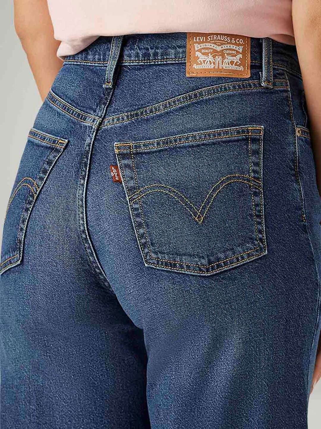 Blue Ribcage Wide Leg Fit High Rise Jeans