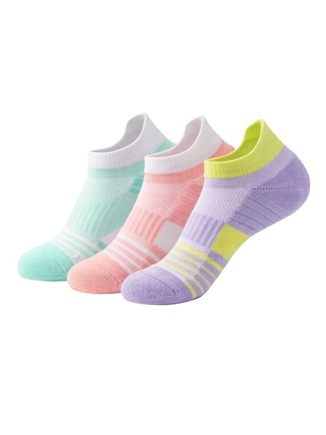 iSWEVEN Unisex Pack of 3 Cotton Blend Striped Ankle Length Socks
