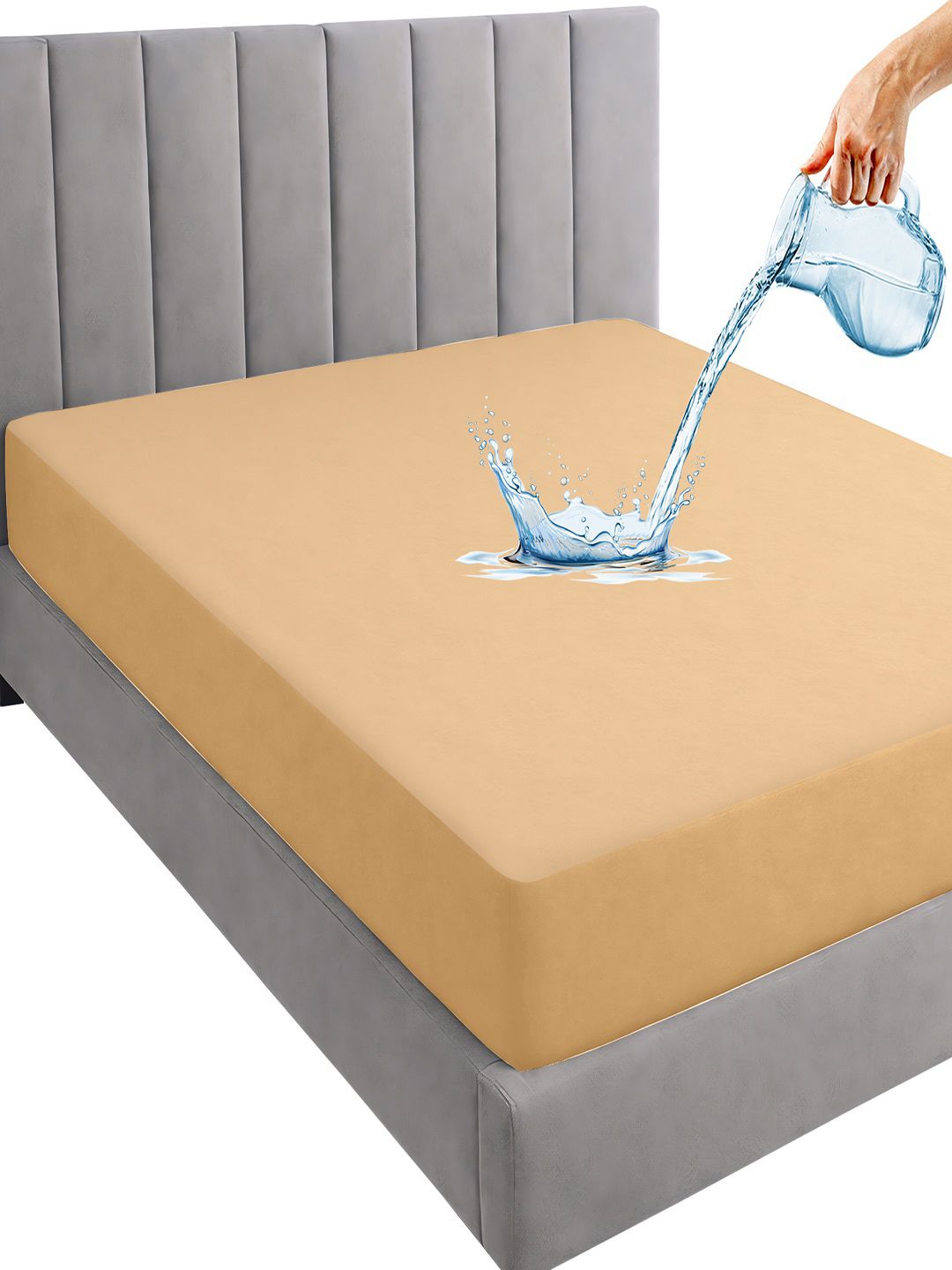 GADDA CO Beige Double Size Soft & Waterproof Mattress Protector