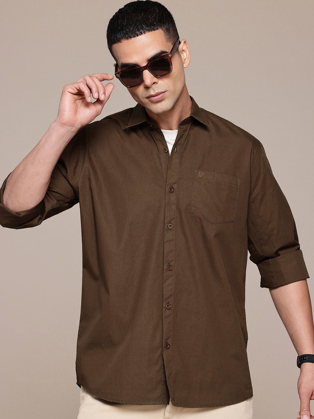 BLUE SQUAD Coffee Brown Regular Fit Casual Shirt
