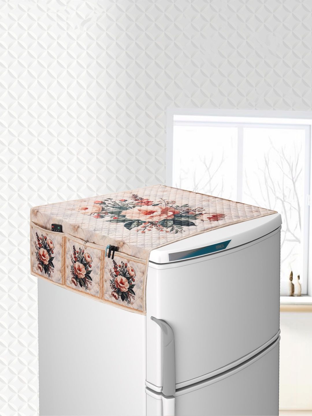 DFH Beige Velvet Refrigerator Appliance cover