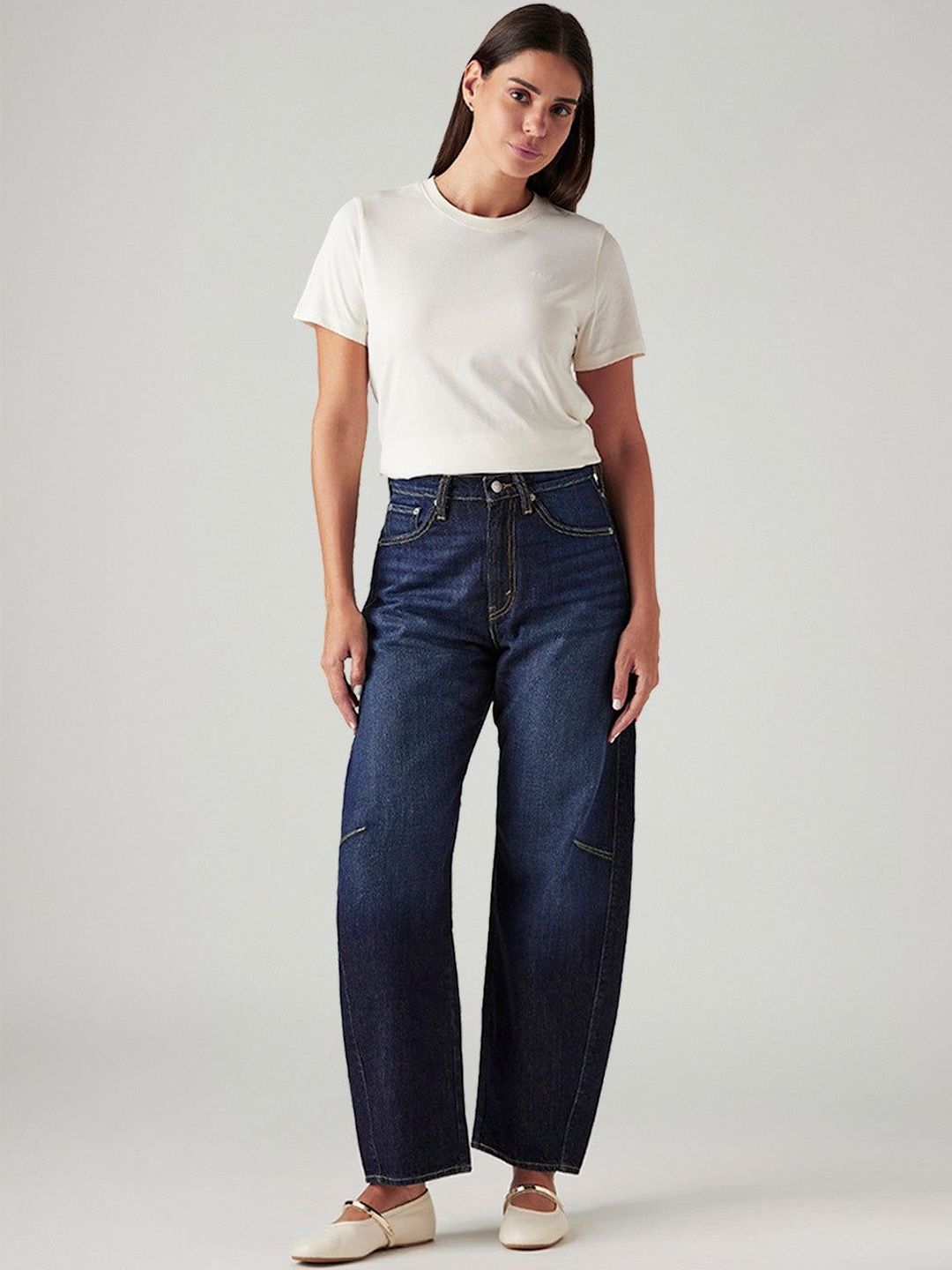 Navy Loose Fit Mid Rise Baggy Dad Barrel Jeans
