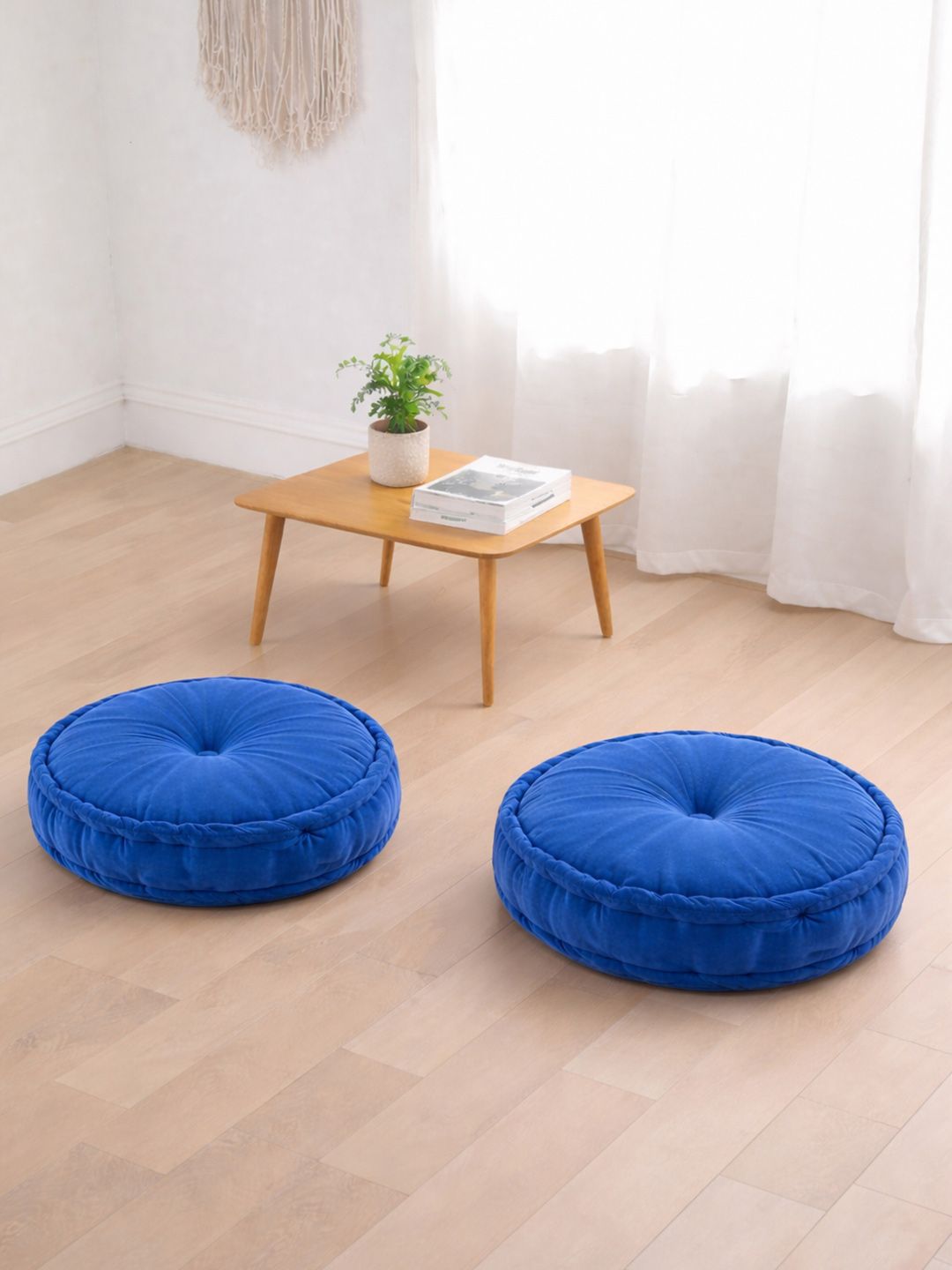 Kuber Industries 2Pcs Navy Blue General Support Velvet Chair Pads
