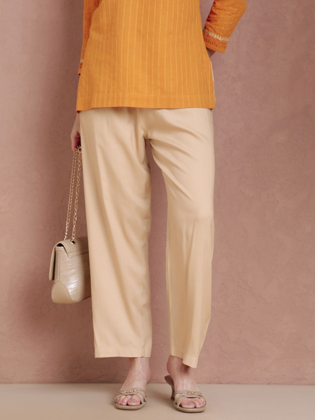 TWIN BIRDS Women Viscose Wide Leg Relaxed Fit Solid Palazzo