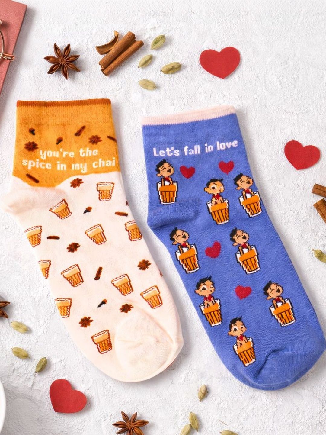 Thela Gaadi Unisex Pack of 2 Cotton Blend Patterned Above Ankle Socks
