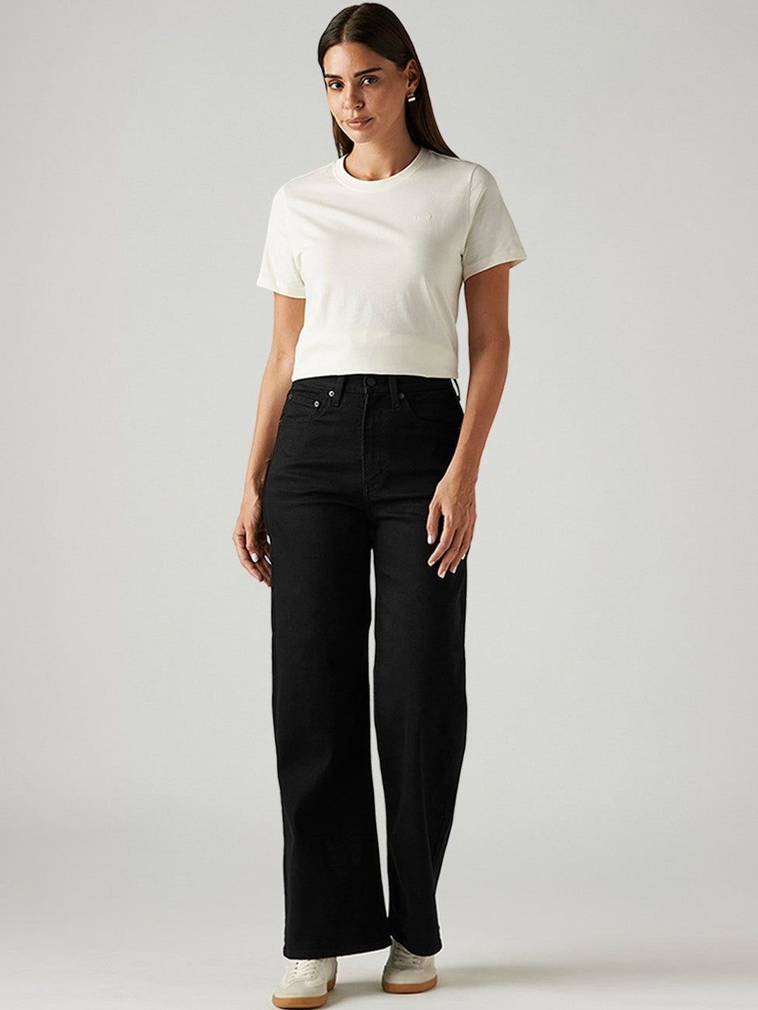 Black Ribcage Wide Leg Fit High Rise Jeans