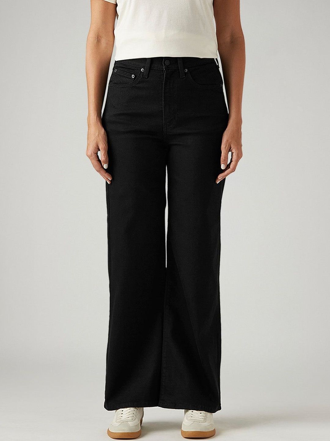 Black Ribcage Wide Leg Fit High Rise Jeans