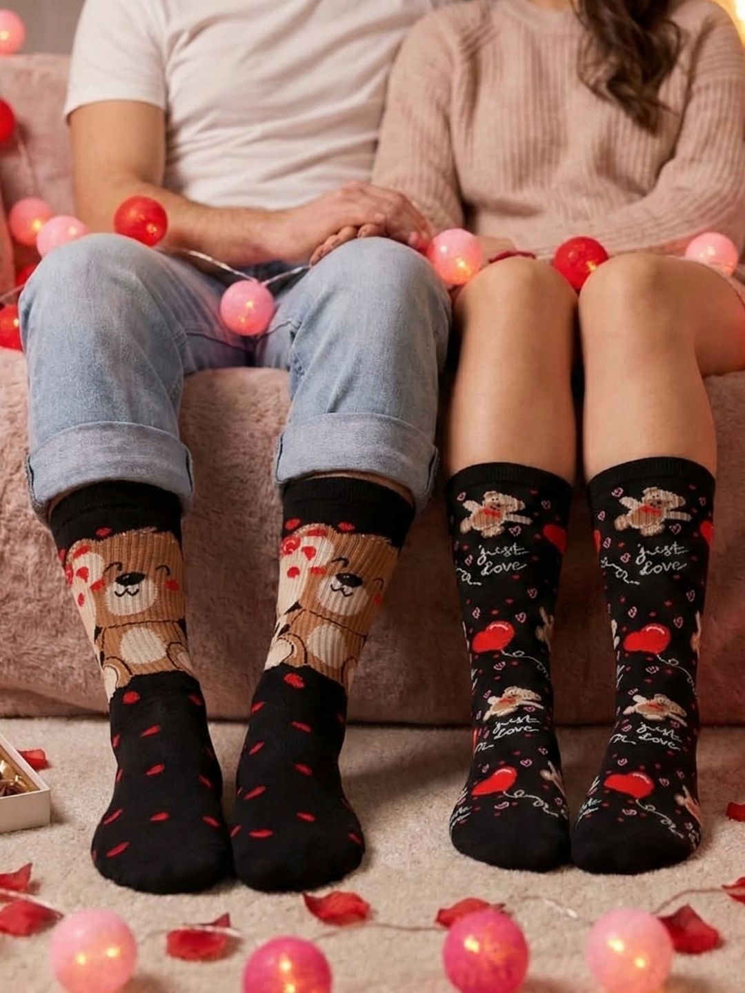 Bonjour Unisex Pack Of 2 Patterned Organic Cotton Odour Free Calf-Length Sock