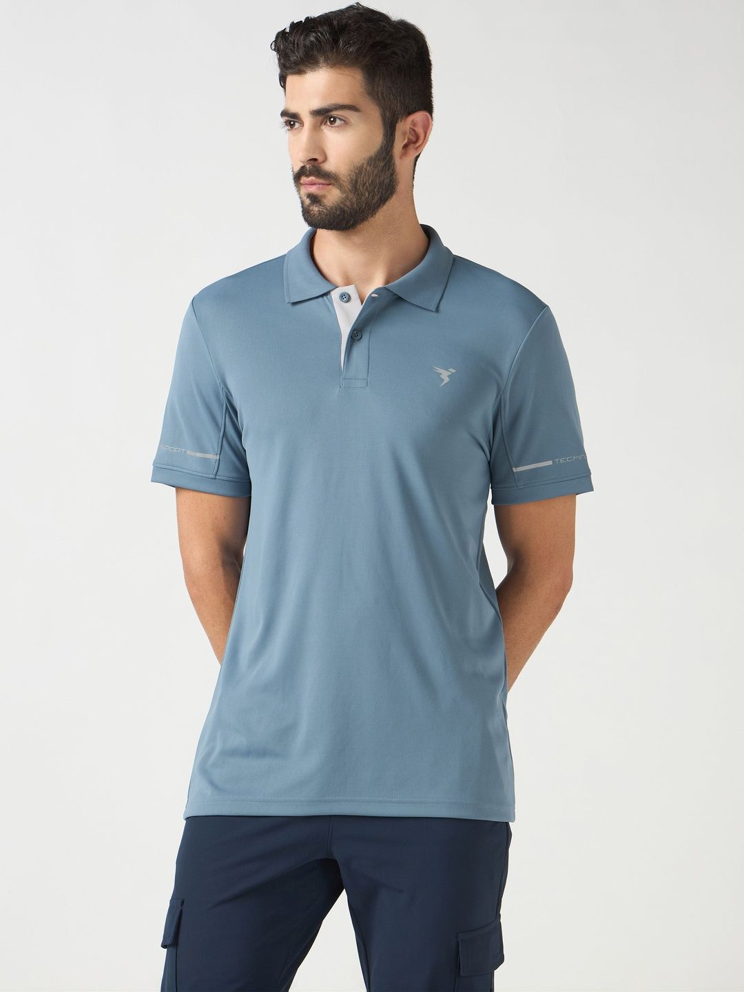 Technosport Men Brand Logo Polo Collar Anti Static Slim Fit T-shirt