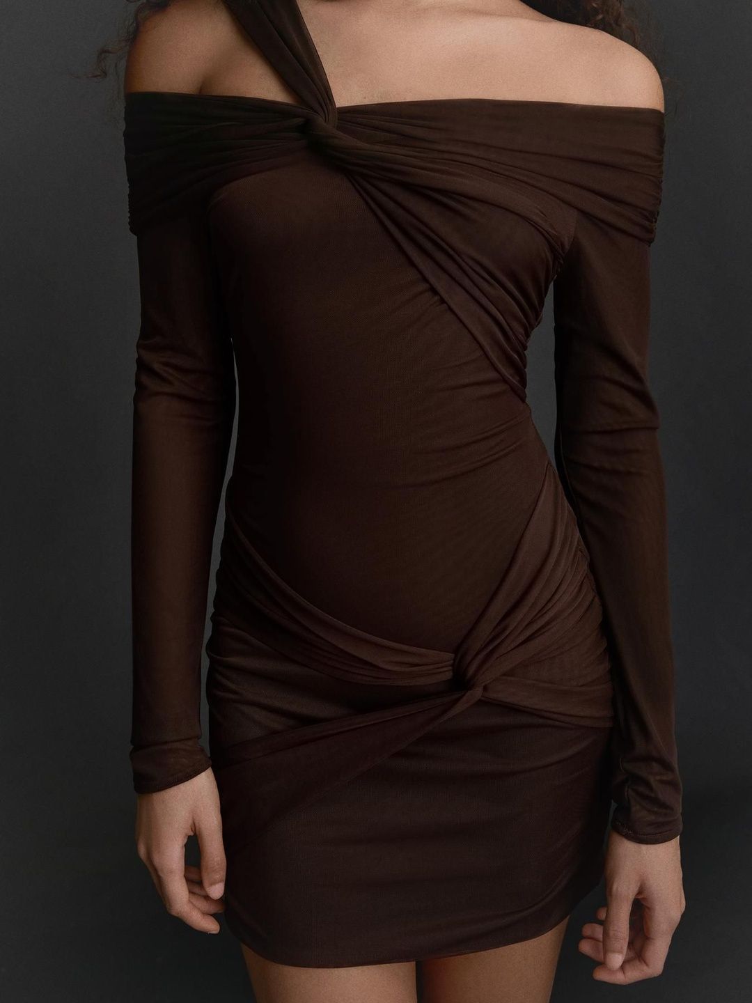 Tulle long sleeve mini dress with knots
