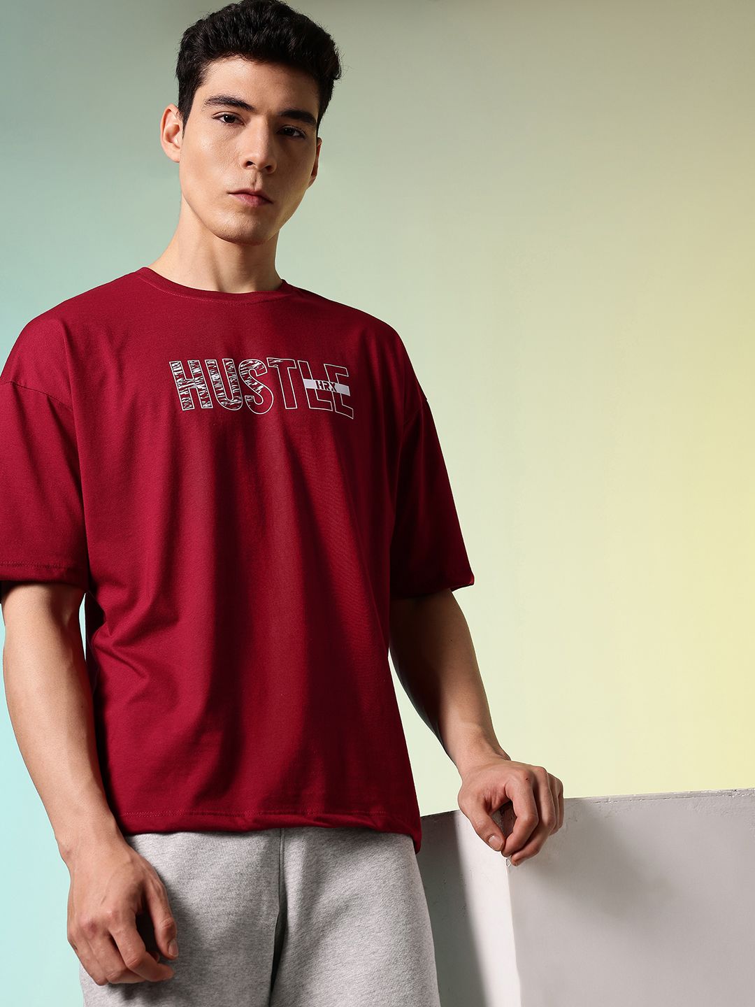 HRX by Hrithik Roshan Typography Printed Pure Cotton Oversized T-shirt
