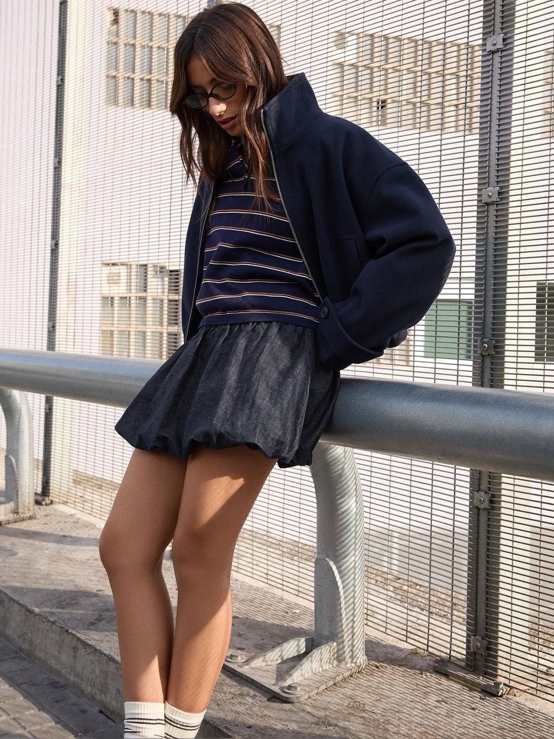 Balloon mini denim skirt