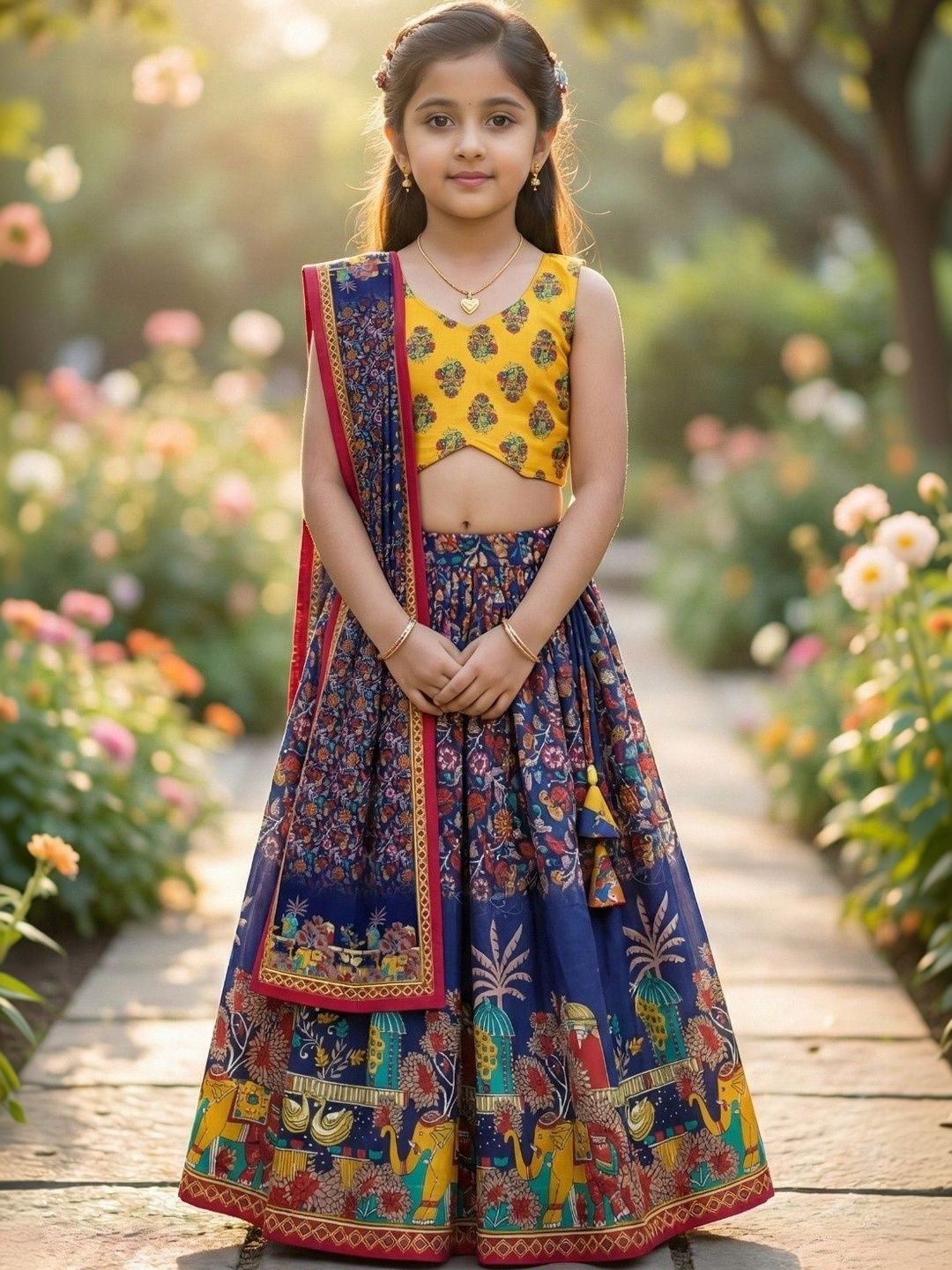 BAESD Girls Printed Ready to Wear Lehenga & Blouse With Dupatta