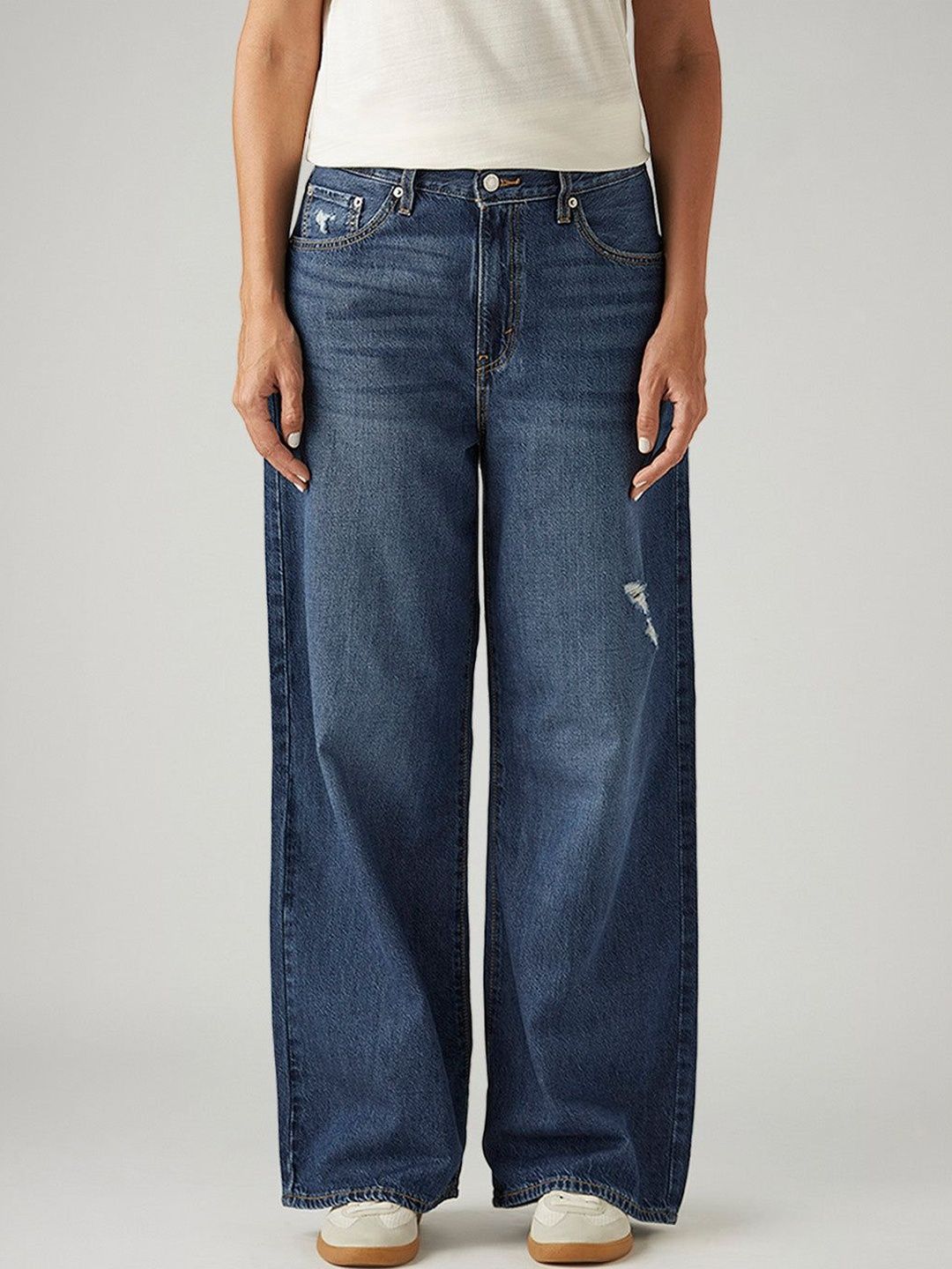Blue Ribcage Wide Leg Fit High Rise Jeans