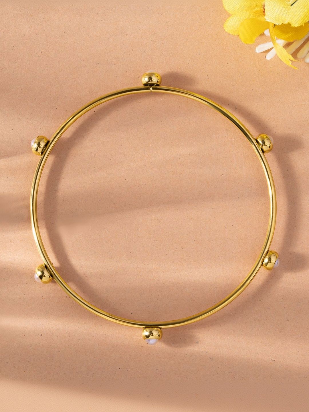 Women Bracelet PALMONAS Women Pearls Gold-Plated Bangle-Style Bracelet