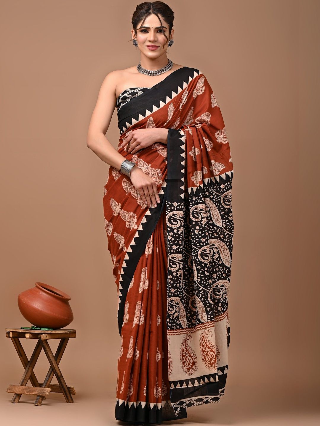 HERE&NOW Paisley Pure Cotton Ikat Saree