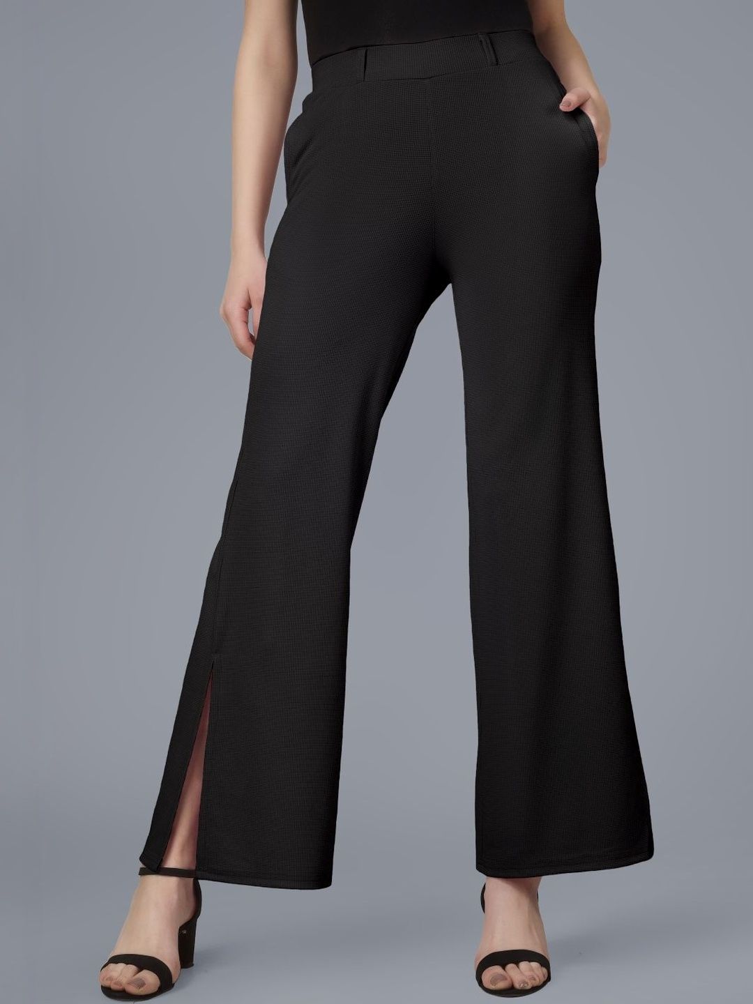 Plus Size Women Textured Relaxed Wrinkle Free Trousers
