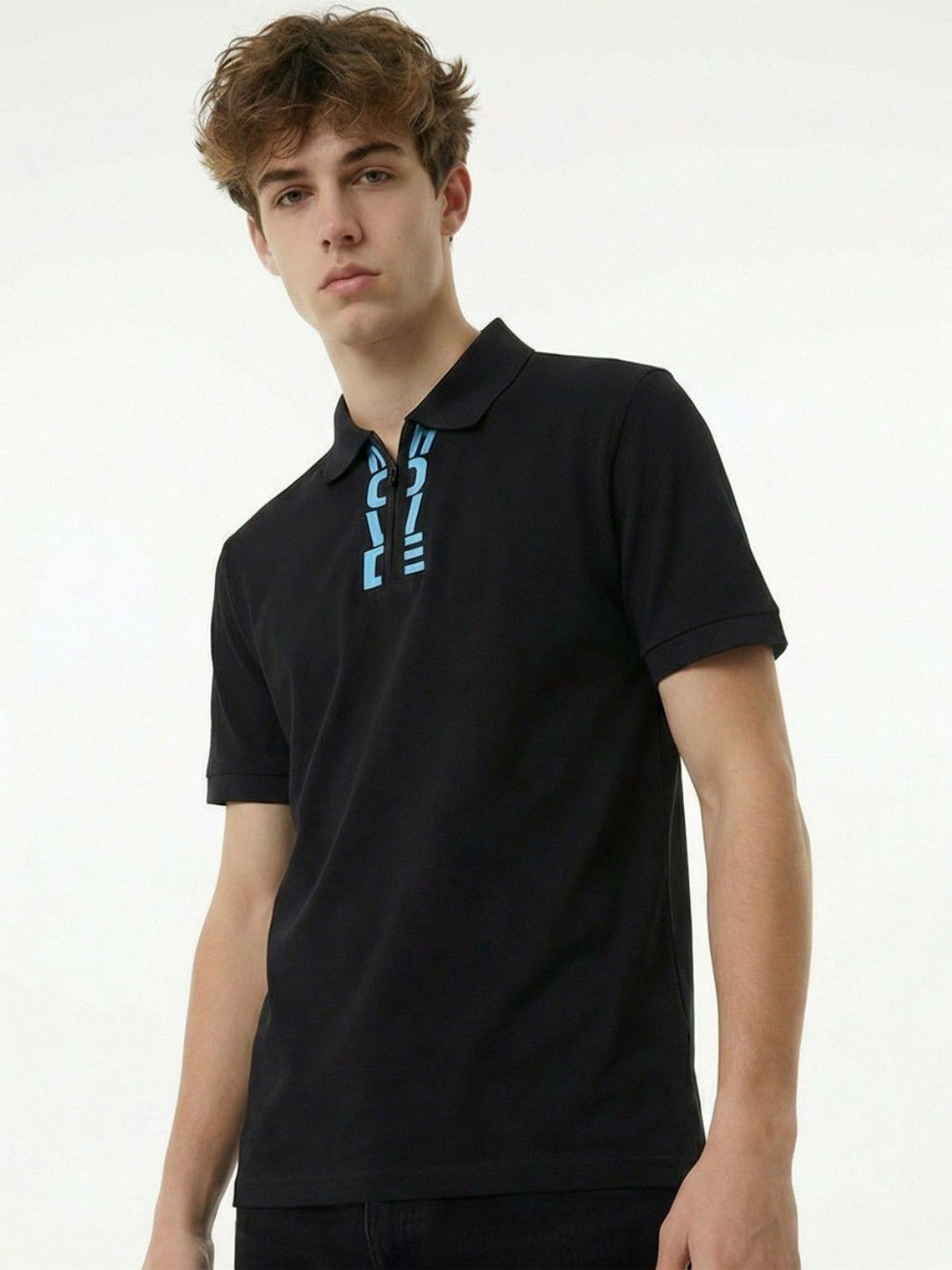 glitchez Men Typography Printed Polo Collar T-shirt