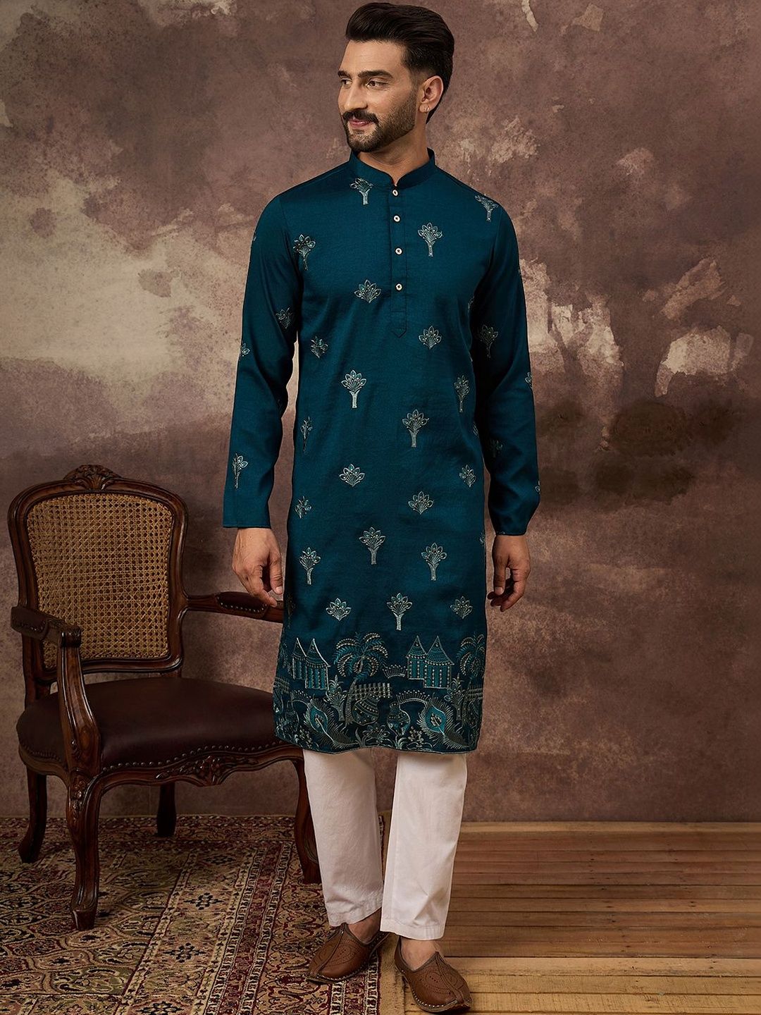 Ethnic Bay Men Embroidered Thread Work Kurta - Image 2