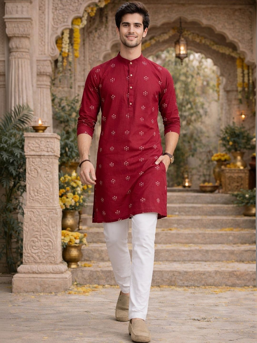 Anouk Men Floral Embroidered Indie Prints Kurta